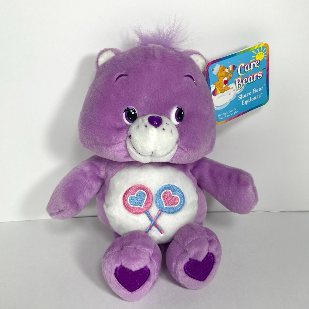 Vintage Care Bears Share Bear Lollipops Purple Plush
